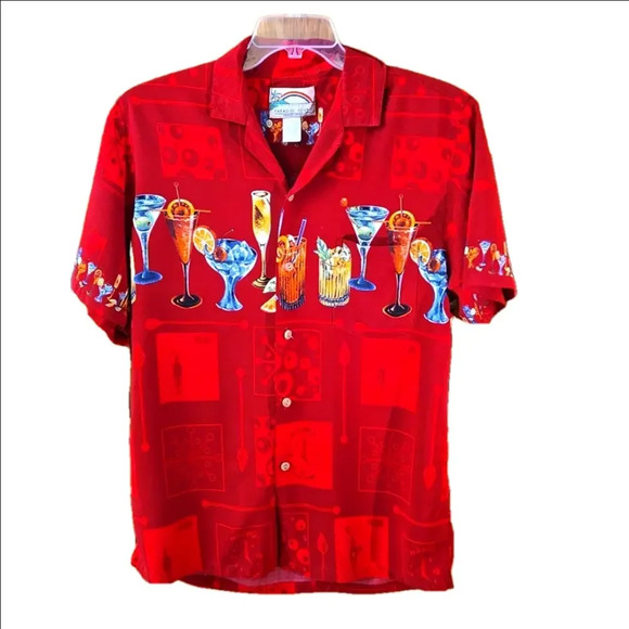 Vintage 80s Paradise Found Hawaiian "Happy Hour" Cocktail Drinks Top Men size L - Picture 1 of 11